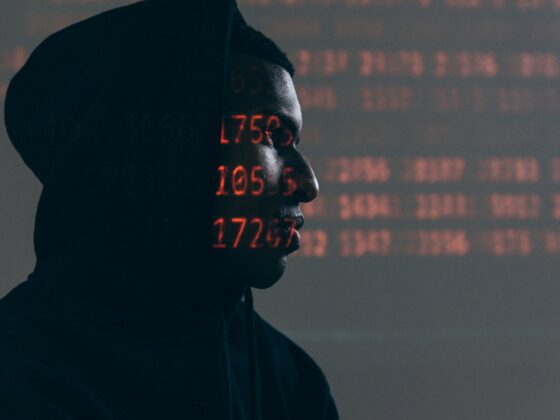numbers projected on face