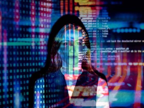 photo of code projected over woman