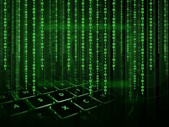 Une illustration de 0 et 1 qui tombe sur un clavier