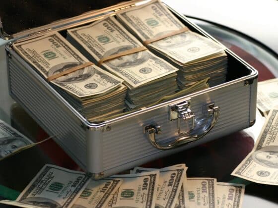hard cash on a briefcase
