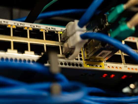 ethernet cables plugged in network switch