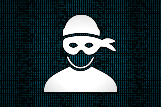 Un dessin de pirate sur un fond bleu foncé avec des 0 et des 1