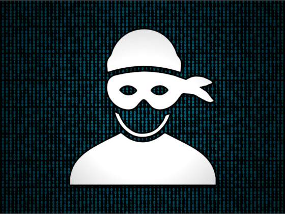 Un dessin de pirate sur un fond bleu foncé avec des 0 et des 1