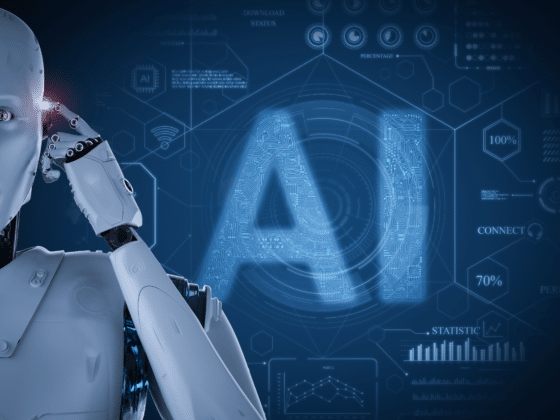 humanoïde avec un texte AI superposé