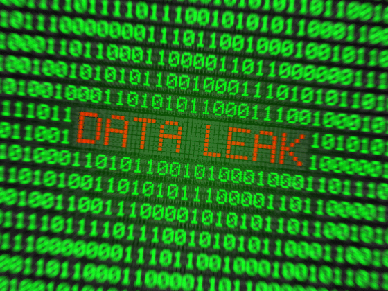 Une mention data leak en rouge sur un fond de 0 et 1 verts