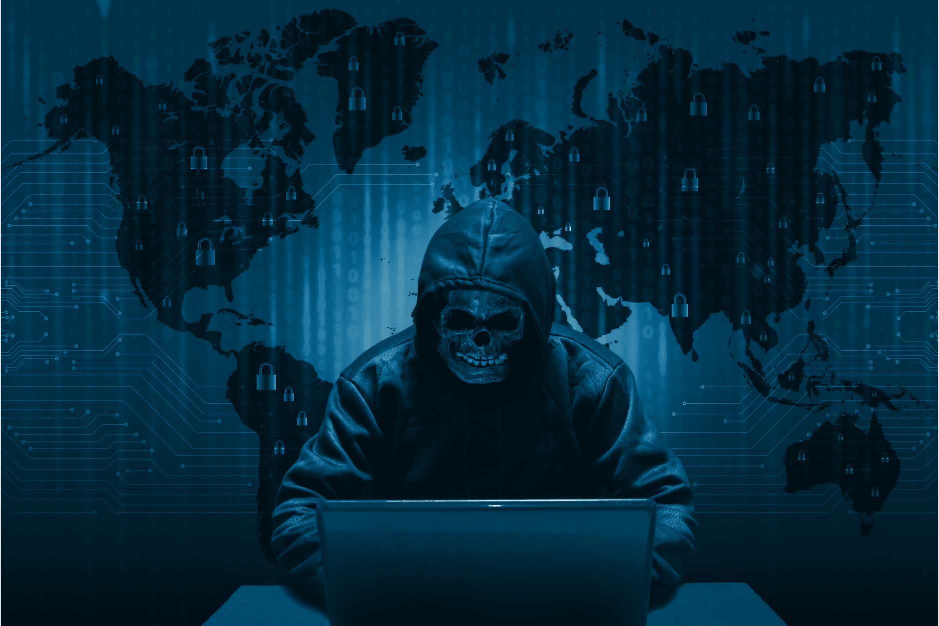 Un hacker avec une tête de mort