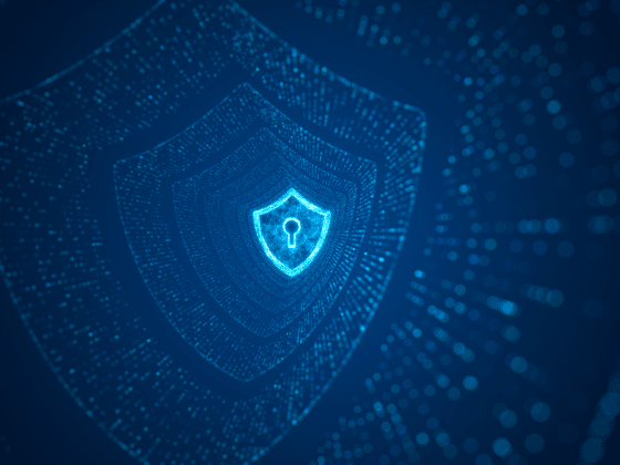 Un bouclier dans une serie de boucliers sur un fond bleu