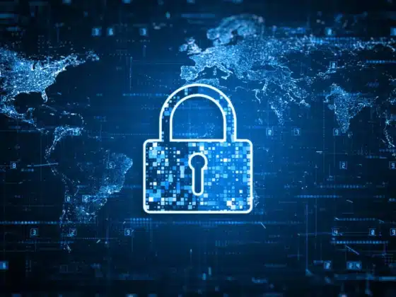 Un cadenas digital sur une carte du monde