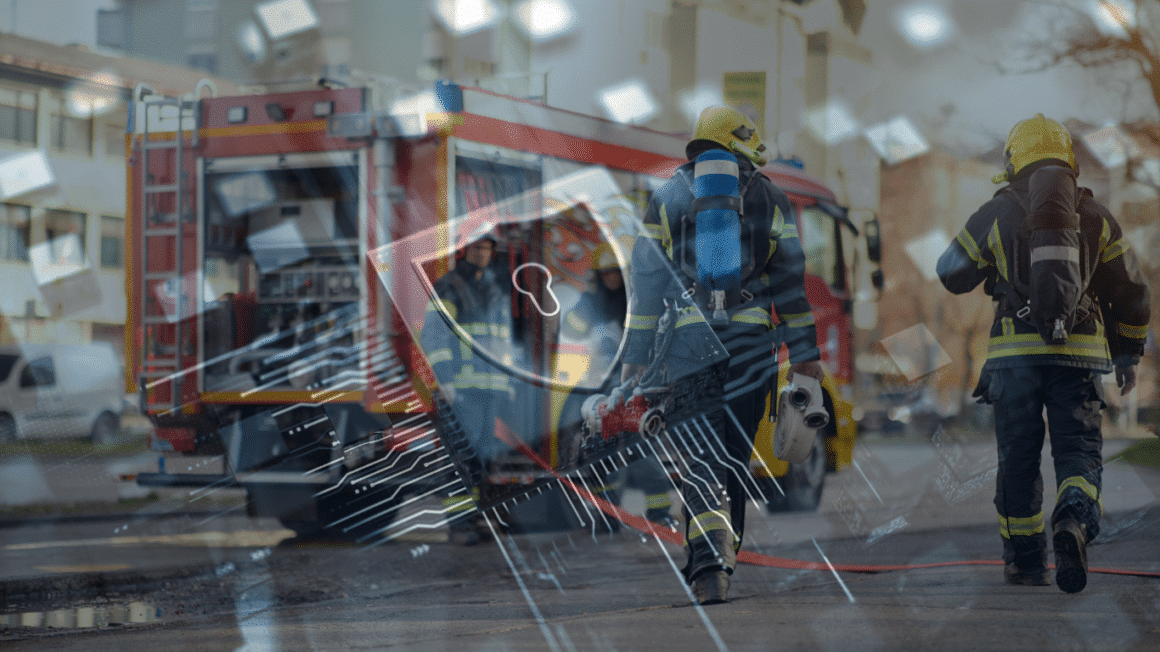 Des pompiers avec une superposition dun cadenas numerique