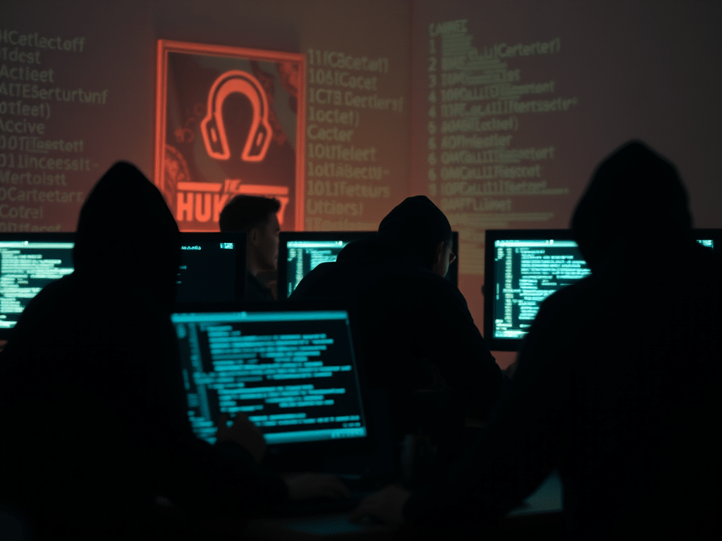 des hackers développeurs devant leurs ordinateurs et des lignes de codes affichées