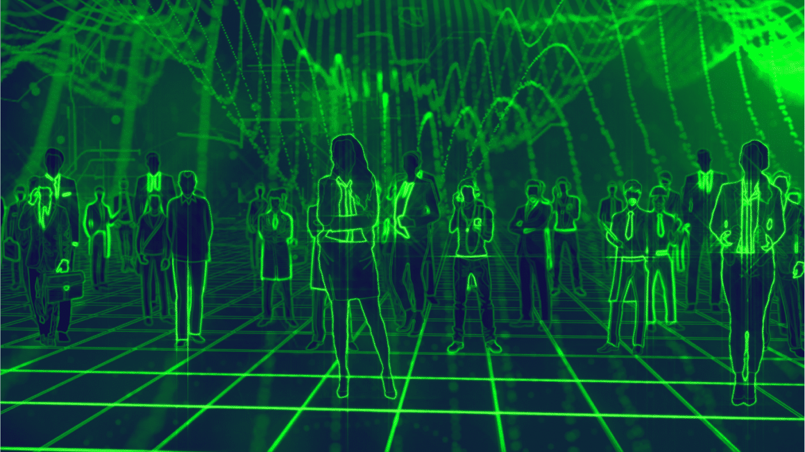 des humains dans une monde virtuel numerique vert