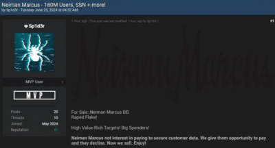 More than 31 million customer email addresses exposed following Neiman Marcus data breach