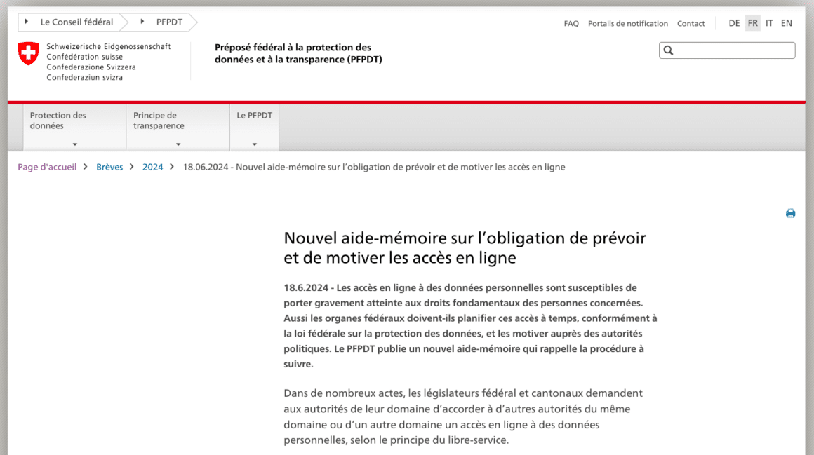 PPFDT Nouvel aide-mémoire sur l’obligation de prévoir et de motiver les accès en ligne