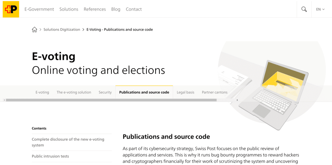 Copie de la page d'accueil de la poste pour le e-voting