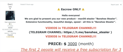 Banshee Stealer, a new macOS malware with a monthly subscription price of $3,000