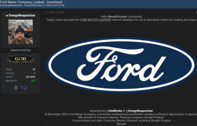 La violation de données de Ford impliquait un fournisseur tiers.