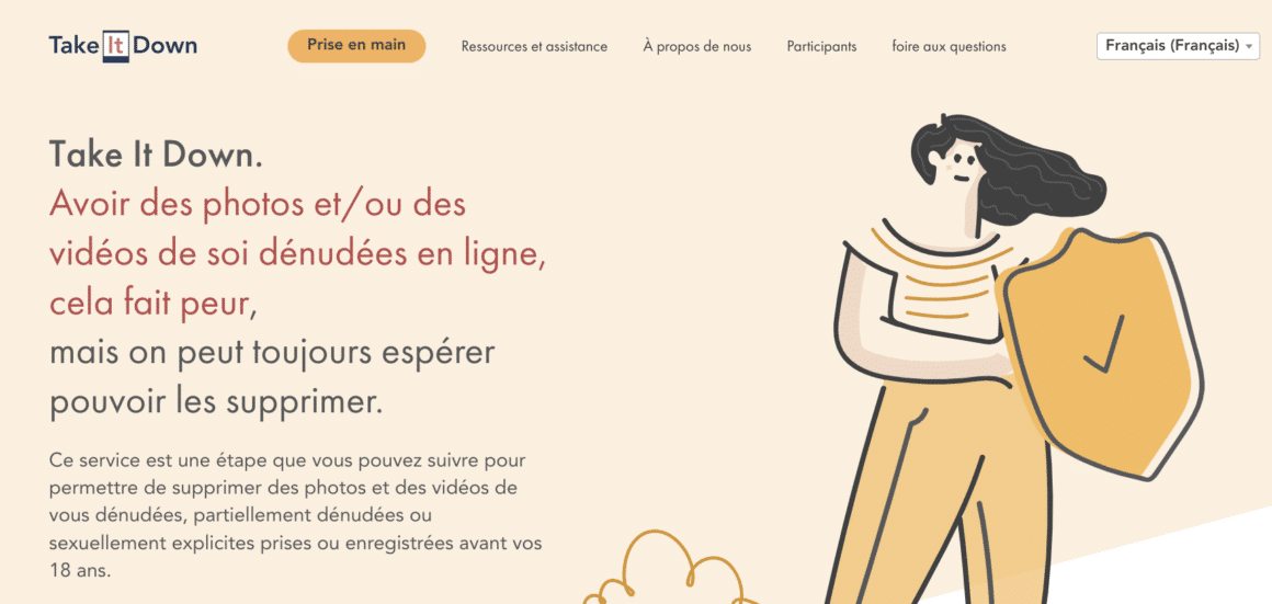 Copie d'écran de la page d'accueil de Take It Down