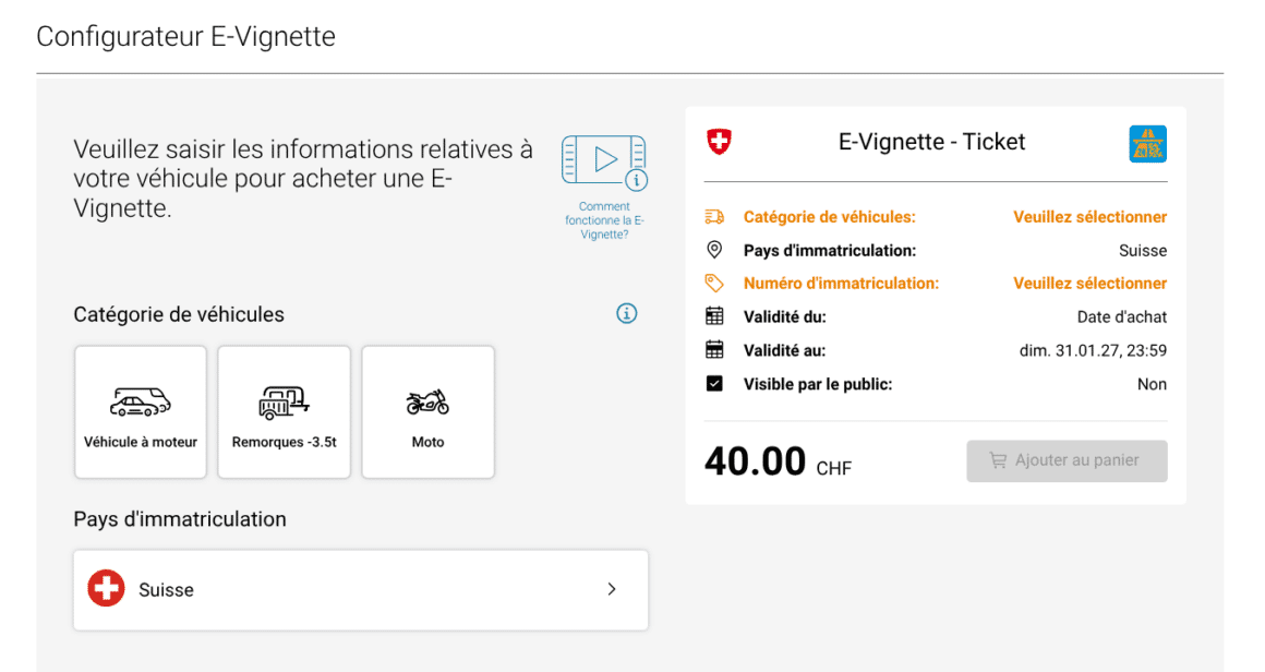 Arnaque à la vignette suisse 2026 : comment éviter le piège 10 Configurateur E Vignette officiel
