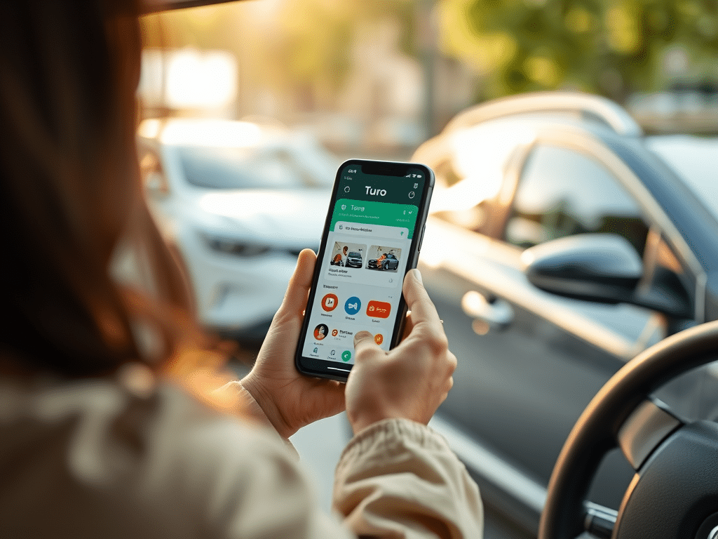 Une utilisatrice de l'application collaborative Turo pour la location de voiture