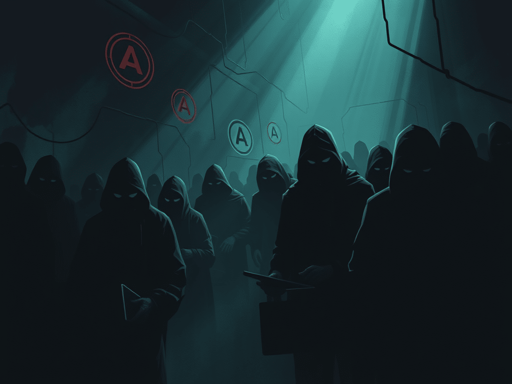 un environnement sombre avec des ombres de hackers menaçants