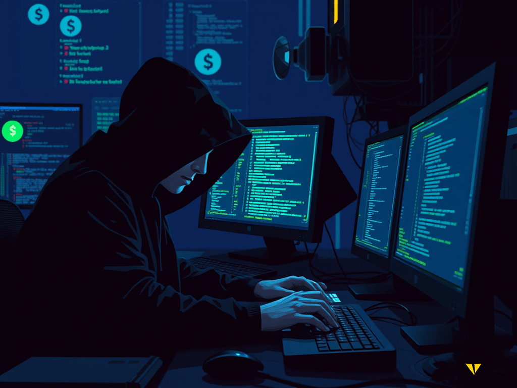 un hacker malveillant qui développe un malware pour compromettre des cryptomonnaies et voler des données