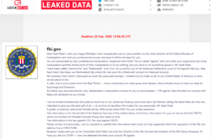 LockBit se moque du directeur du FBI Kash Patel avec une menace de fuite « classifiée »
