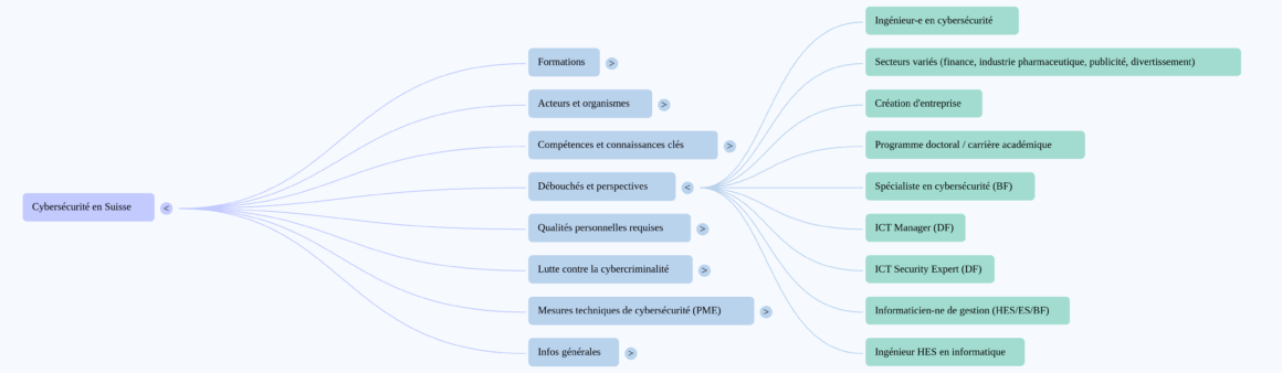 Formation cybersécurité en Suisse - mindmap des débouchés et perspectives (source Notebook)