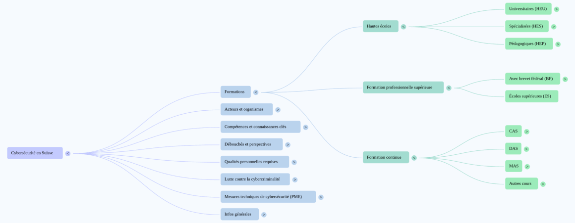 Formation cybersécurité en Suisse - mindmap des types des formations (source Notebook)