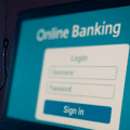 Un hameçon suspendu devant un écran d’ordinateur affichant une page de connexion à une banque en ligne. L’image illustre une tentative de phishing en ligne dans un contexte sobre et moderne, avec un contraste visuel fort pour attirer l’attention sur le risque.