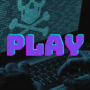 Un écran d’ordinateur affiche un symbole de piraterie numérique et du code, avec des mains gantées tapant sur un clavier. Le mot « PLAY » est superposé en lettres colorées, représentant le groupe de rançongiciel Play, impliqué dans des attaques massives à travers le monde.