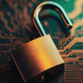 Image en 3D réaliste d’un cadenas ouvert posé sur un circuit imprimé, symbolisant une faille de sécurité ou une vulnérabilité informatique dans un environnement technologique.