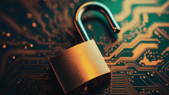 DCOD vuln - Image en 3D réaliste d’un cadenas ouvert posé sur un circuit imprimé, symbolisant une faille de sécurité ou une vulnérabilité informatique dans un environnement technologique.