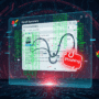 Illustration numérique représentant une tentative de phishing dans un email Gmail, détectée grâce à l’intelligence artificielle Google Gemini, avec un symbole d’hameçonnage rouge sur fond de code binaire.