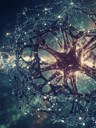 Composition numérique sur fond sombre, intégrant un réseau neuronal abstrait et lumineux au centre, un crâne blanc stylisé sur la gauche et le logo "dcod" en bas à droite. L'image combine des éléments techniques et graphiques pour créer un style moderne et percutant.