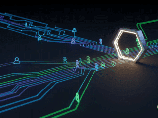 Illustration 3D moderne du concept d'architecture zero-trust du NIST, montrant des flux de données numériques bleus et verts qui convergent vers une passerelle de sécurité centrale en forme d'hexagone. Des icônes de boucliers le long des flux symbolisent la vérification continue et la micro-segmentation sur un fond sombre et technologique.