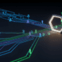 Illustration 3D moderne du concept d'architecture zero-trust du NIST, montrant des flux de données numériques bleus et verts qui convergent vers une passerelle de sécurité centrale en forme d'hexagone. Des icônes de boucliers le long des flux symbolisent la vérification continue et la micro-segmentation sur un fond sombre et technologique.