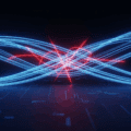 Rendu 3D abstrait de l'attaque "Man-in-the-Prompt". Des flux de lumière bleus, symbolisant des données utilisateur, traversent un espace numérique sombre et stylisé. Ces flux sont interceptés en leur centre par des traînées de lumière rouges, fines et agressives, représentant la corruption des données par un logiciel malveillant. L'éclairage dramatique met en évidence le point d'impact, créant une tension visuelle qui évoque les thèmes de la cybersécurité, de la vulnérabilité des IA et de la fuite d'informations. L'image est au format paysage, en haute définition, et présente une esthétique professionnelle et moderne.