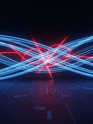 Rendu 3D abstrait de l'attaque "Man-in-the-Prompt". Des flux de lumière bleus, symbolisant des données utilisateur, traversent un espace numérique sombre et stylisé. Ces flux sont interceptés en leur centre par des traînées de lumière rouges, fines et agressives, représentant la corruption des données par un logiciel malveillant. L'éclairage dramatique met en évidence le point d'impact, créant une tension visuelle qui évoque les thèmes de la cybersécurité, de la vulnérabilité des IA et de la fuite d'informations. L'image est au format paysage, en haute définition, et présente une esthétique professionnelle et moderne.