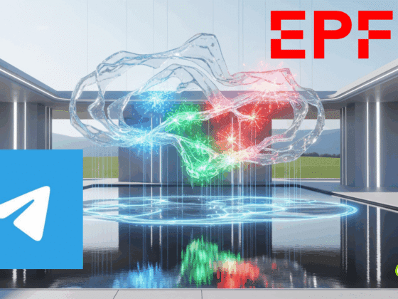 Représentation conceptuelle et moderne d'un flux de données numériques étant analysé et filtré par une technologie de détection pour contrer la propagande incluant les logos de Telegram et de l'EPFL