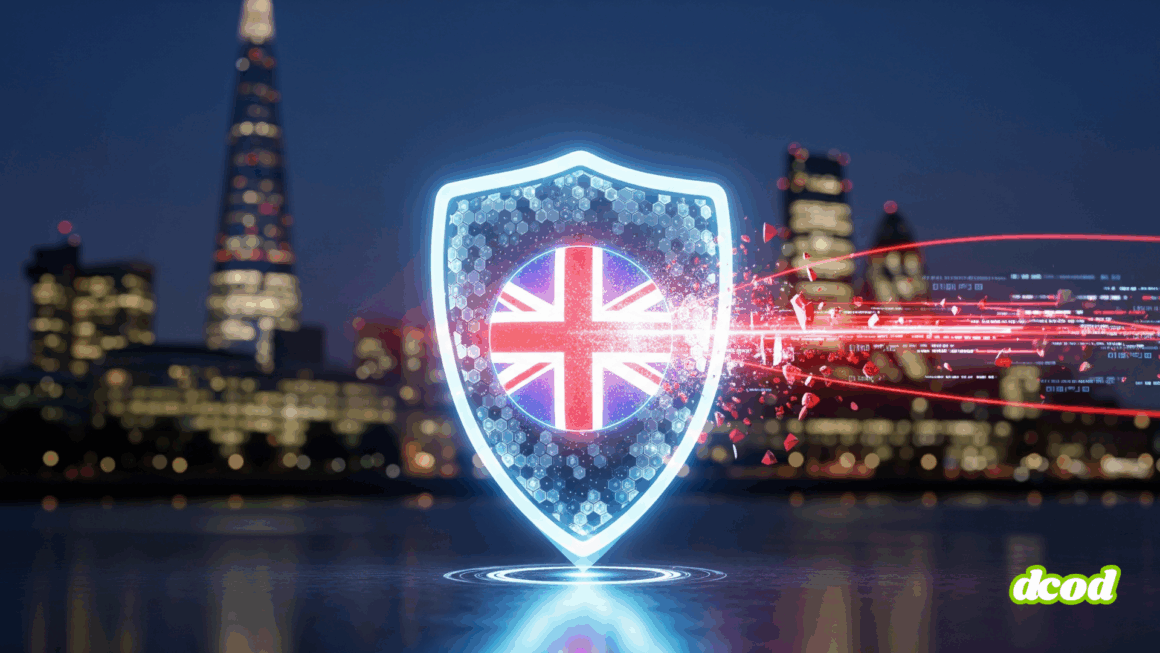 Représentation 3D stylisée d'une pièce de monnaie britannique fracturée, symbolisant l'impact économique des cyberattaques. L'image, aux couleurs sombres et modernes, illustre la décision du Royaume-Uni d'interdire le paiement de rançons pour renforcer la sécurité nationale et décourager les cybercriminels.