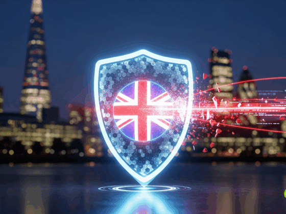 Représentation 3D stylisée d'une pièce de monnaie britannique fracturée, symbolisant l'impact économique des cyberattaques. L'image, aux couleurs sombres et modernes, illustre la décision du Royaume-Uni d'interdire le paiement de rançons pour renforcer la sécurité nationale et décourager les cybercriminels.
