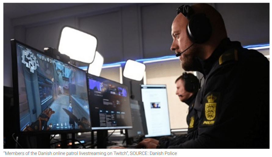 Membres de la patrouille en ligne danoise diffusant en direct sur Twitch SOURCE Police danoise
