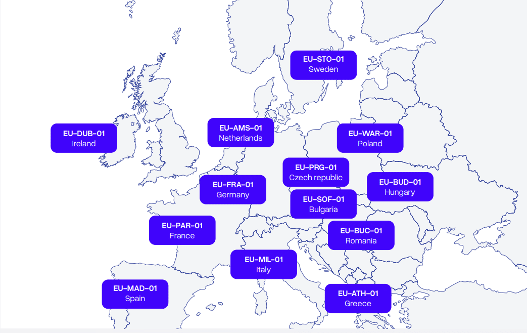 Carte des résolveurs publics DNS4EU (source : Guide d'intégration DNS4GOV de Whalebone)