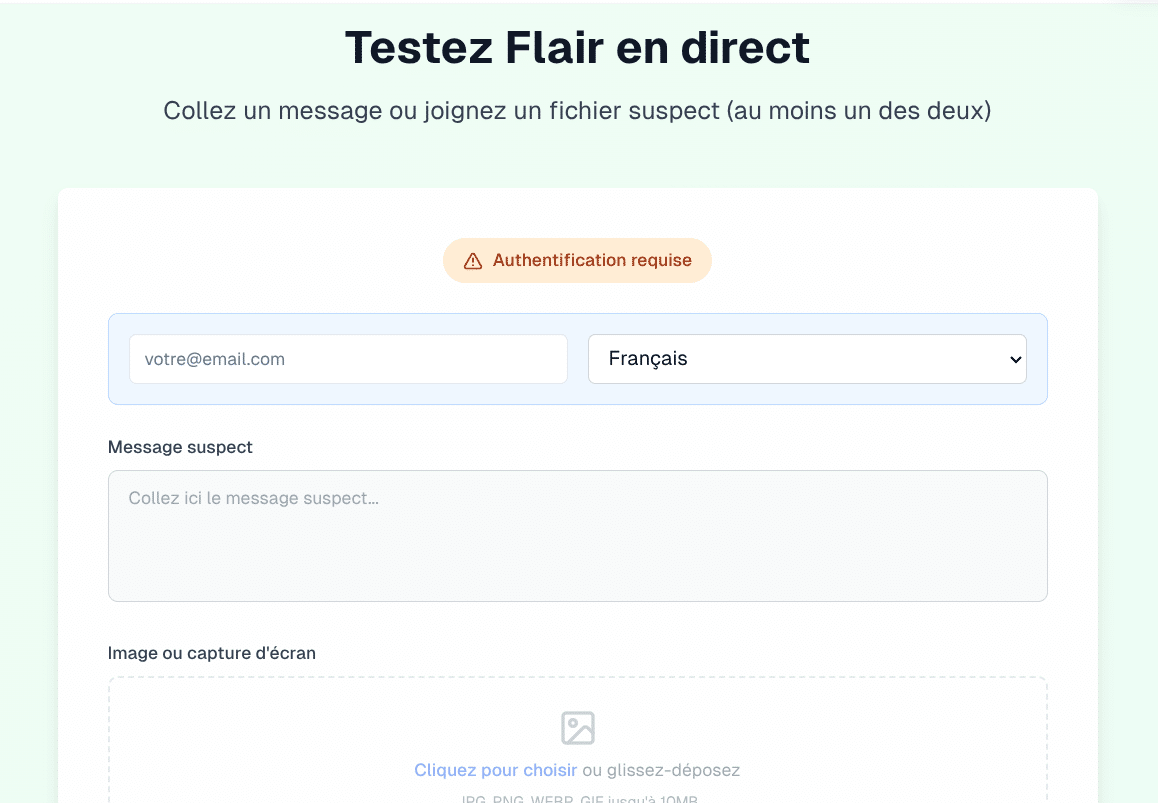 Copie decran Testez Flair en direct source www.flairsafe.ch