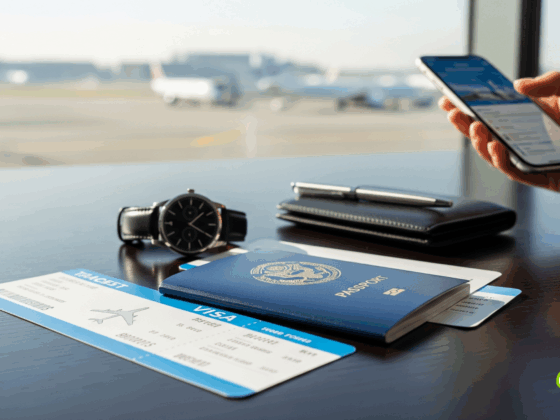 Photo hyper-réaliste de billets d'avion posés sur une table, dans une ambiance lumineuse et moderne