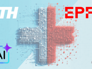 Illustration symbolisant une collaboration technologique entre l’EPFL et l’ETH Zurich, représentée par une croix suisse composée de circuits imprimés rouge et bleu, accompagnée d’une icône d’intelligence artificielle, sur fond numérique.