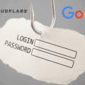 Image illustrant une tentative de phishing, avec un hameçon transperçant un papier affichant les champs "Login" et "Password", accompagné des logos de Cloudflare et Google, symbolisant les cibles potentielles des attaques.