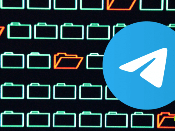Logo de Telegram superposé à un écran affichant des icônes de dossiers, dont plusieurs en rouge signalant des fichiers potentiellement sensibles ou piratés.