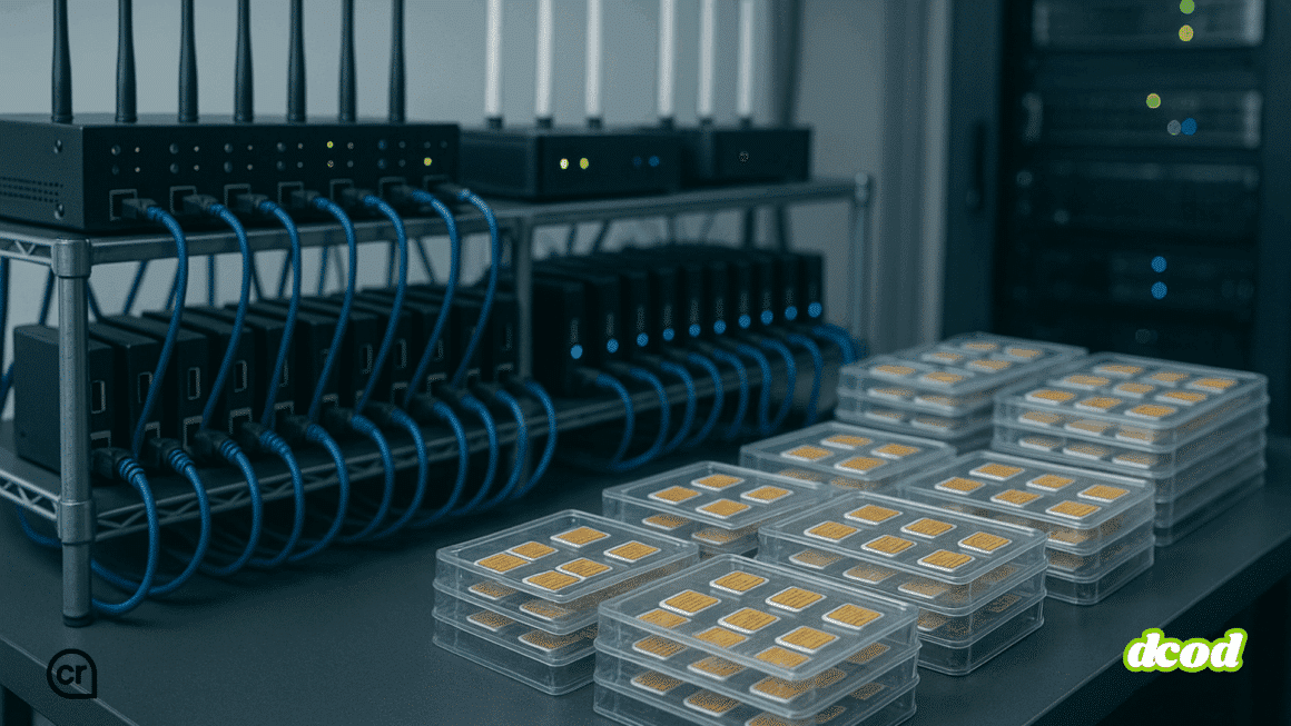 Vue d’une infrastructure de milliers de SIM et modems utilisée pour spam et contournement.