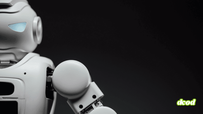 Vue rapprochée d’un robot humanoïde blanc montrant son bras articulé et une partie de son visage, illustrant l’intelligence artificielle agentique